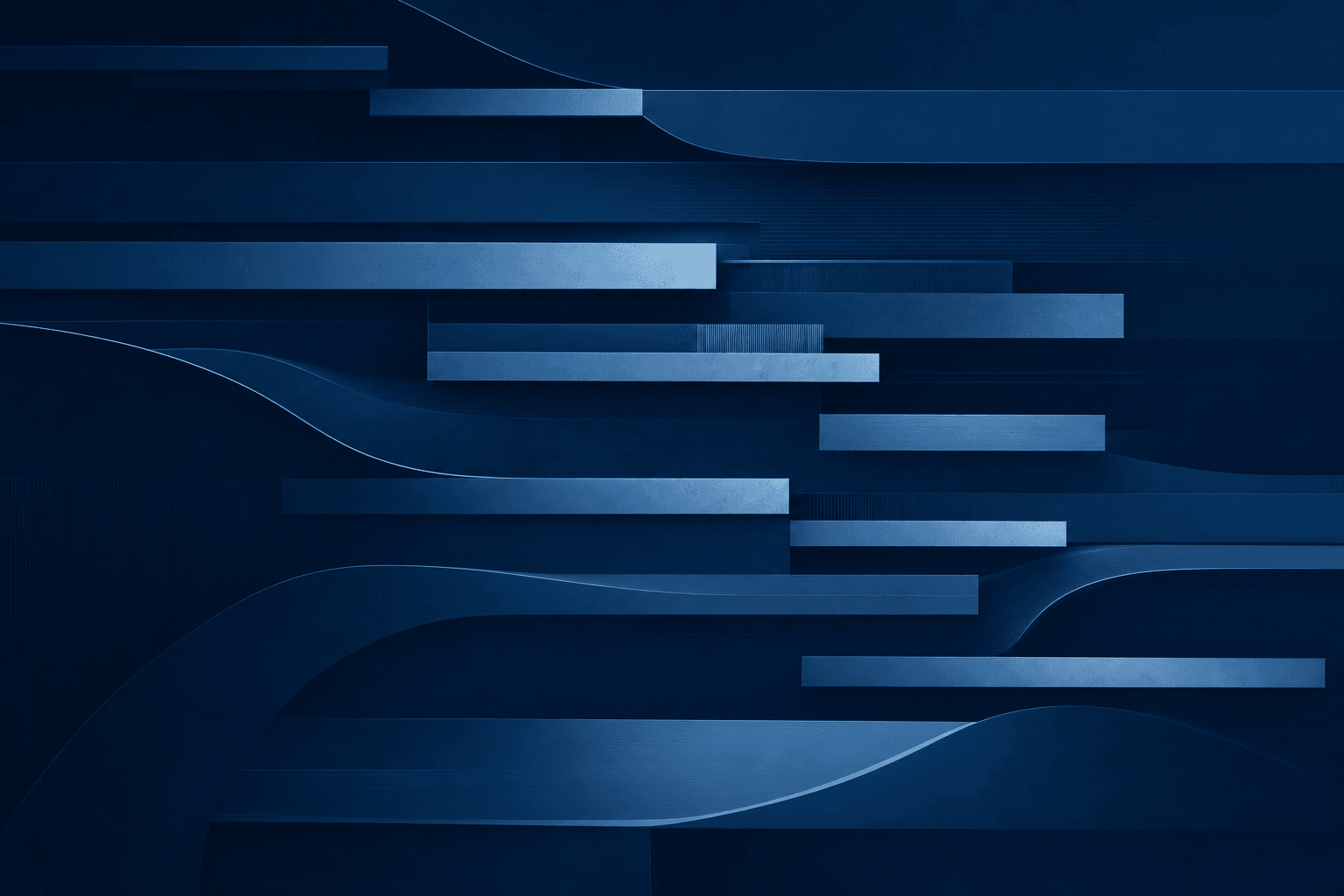 Diagramma di Gantt: forme astratte navy, bande orizzontali sfalsate in sequenza