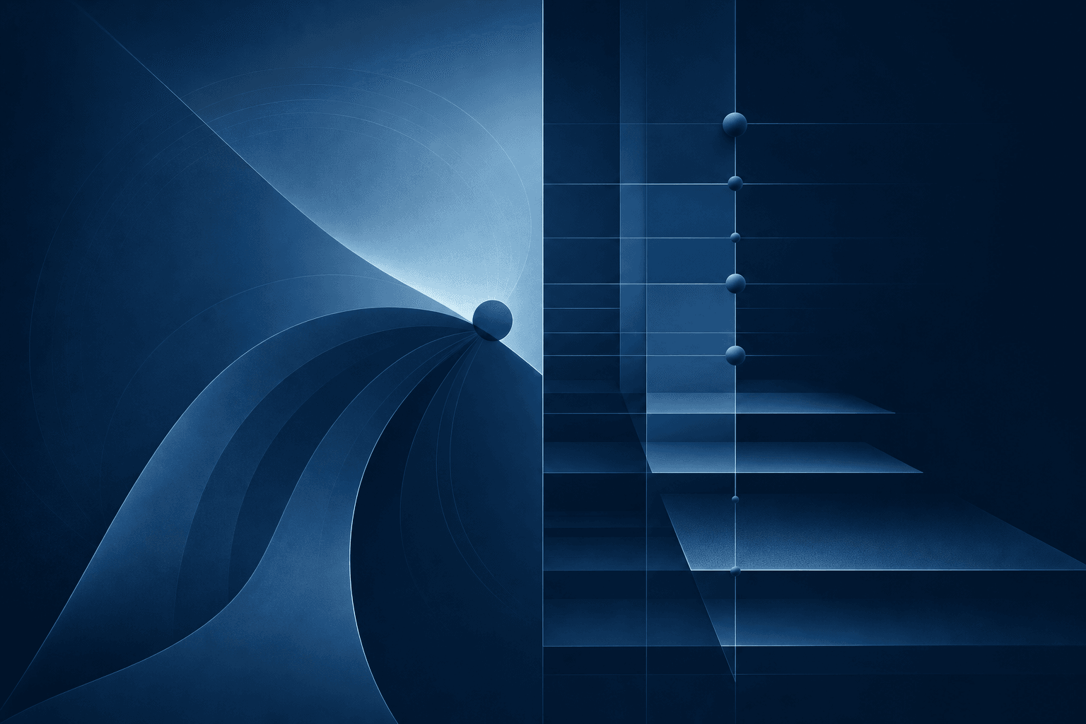 OKR vs KPI: forme astratte navy, due sistemi di misura a confronto