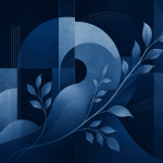 Project management e green economy: forme astratte navy, geometria che si fonde con forme organiche